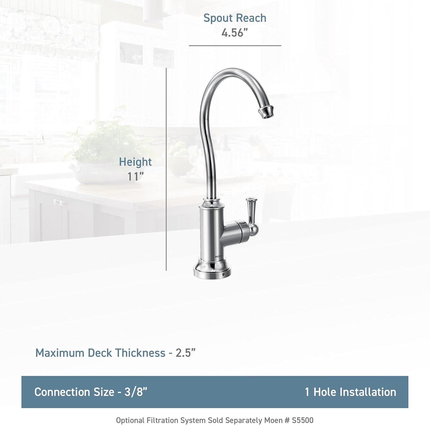 Moen S5510BG Sip – Grifo de bebidas tradicional de cocina para agua fría con sistema de filtración opcional, dorado cepillado