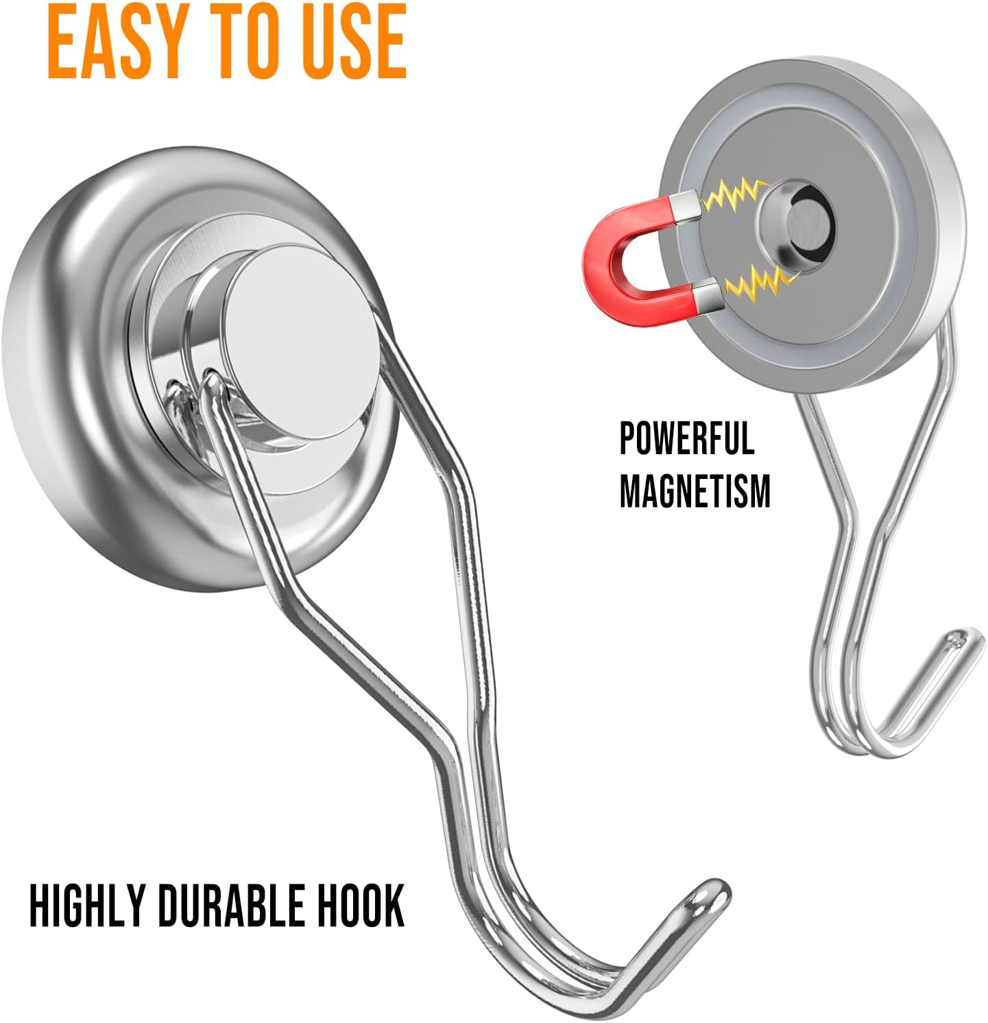 Paquete de 4 ganchos magnéticos para colgar utensilios de cocina y parrilla, de acero inoxidable con imán fuerte para almacenamiento de herramientas