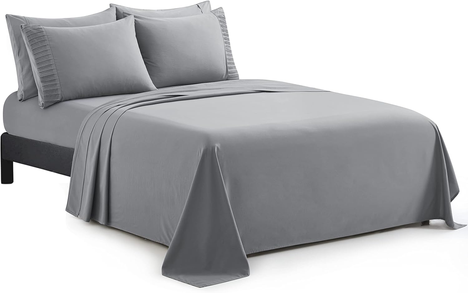 Marina Decoration Juego de sábanas de 6 piezas ultra suave y sedoso de rayón sólido de bambú para todas las estaciones, con 4 fundas de almohada,