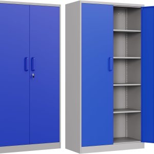 Anxxsu Armario de almacenamiento de metal para garaje, armario de almacenamiento con bloqueo de 71 pulgadas con 2 puertas y 4 estantes ajustables, Anxxsu Armario de almacenamiento de metal para garaje, armario de almacenamiento con bloqueo de 71 pulgadas con 2 puertas y 4 estantes ajustables,