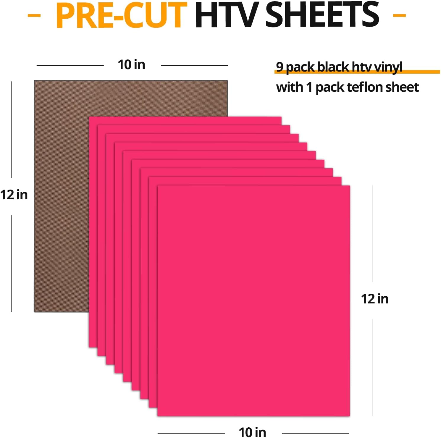 HTVRONT Paquete de 10 vinilos de transferencia de calor rosa de 12 x 10 pulgadas para camisetas, vinilo rosa neón para Cricut, Silhouette Cameo o