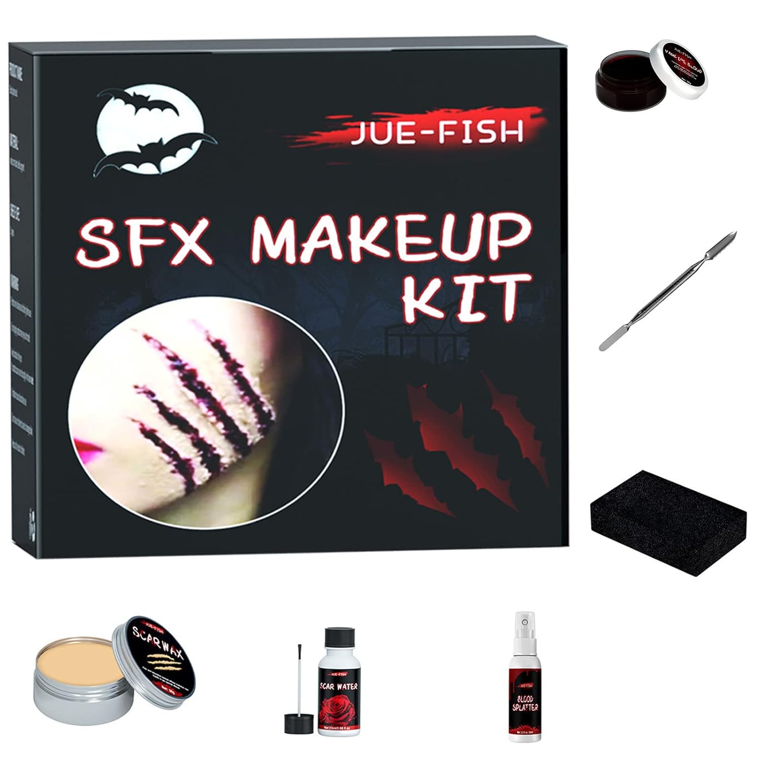 Kit de maquillaje de sangre falsa de Halloween, kit de maquillaje Sfx de Halloween, maquillaje de cara aterradora de Halloween, cicatriz de heridas