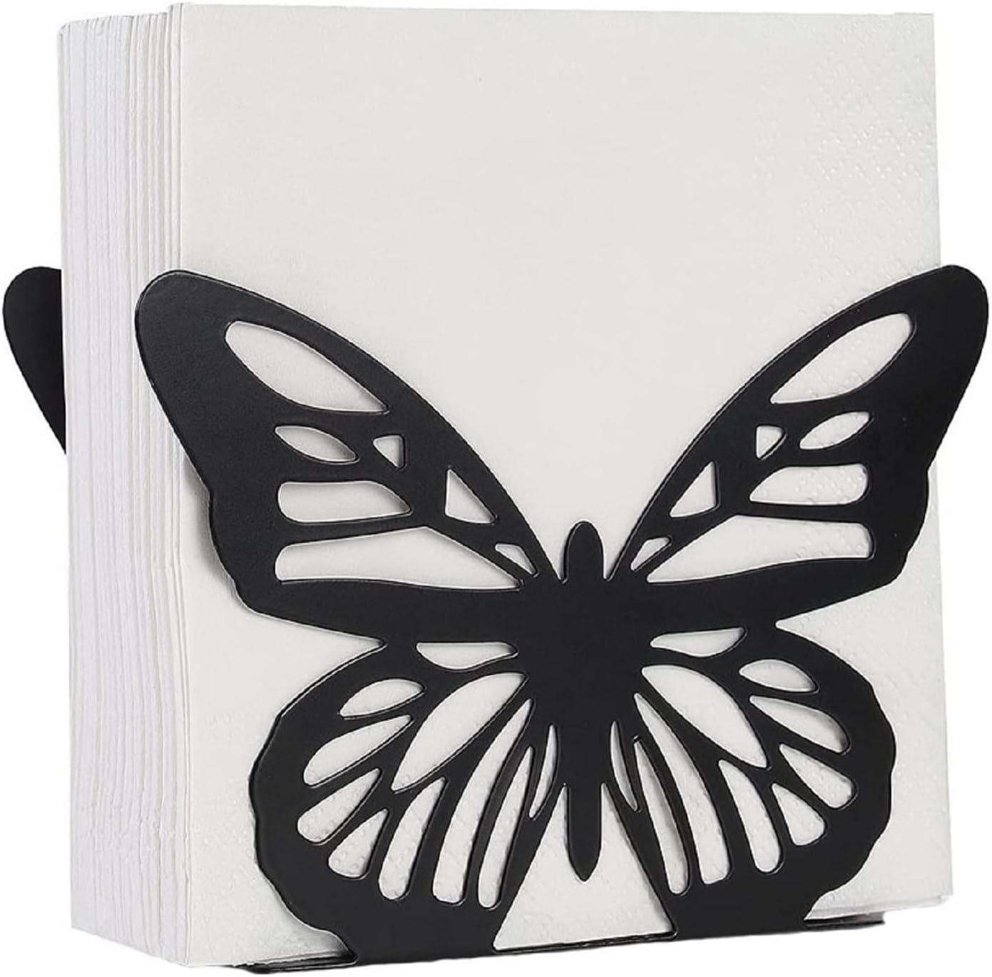 MIAO JIN Servilletero de mariposa para cocina, servilletero, bar, cafetería, restaurante, servilleta de acero inoxidable negro para servilletas de