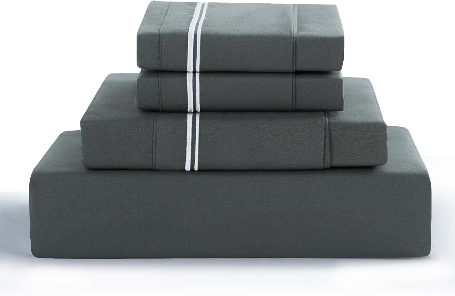 Aisbo Juego de sábanas tamaño King, color gris oscuro, juego de sábanas bordadas de 4 piezas para hotel de lujo con bolsillo profundo de fácil