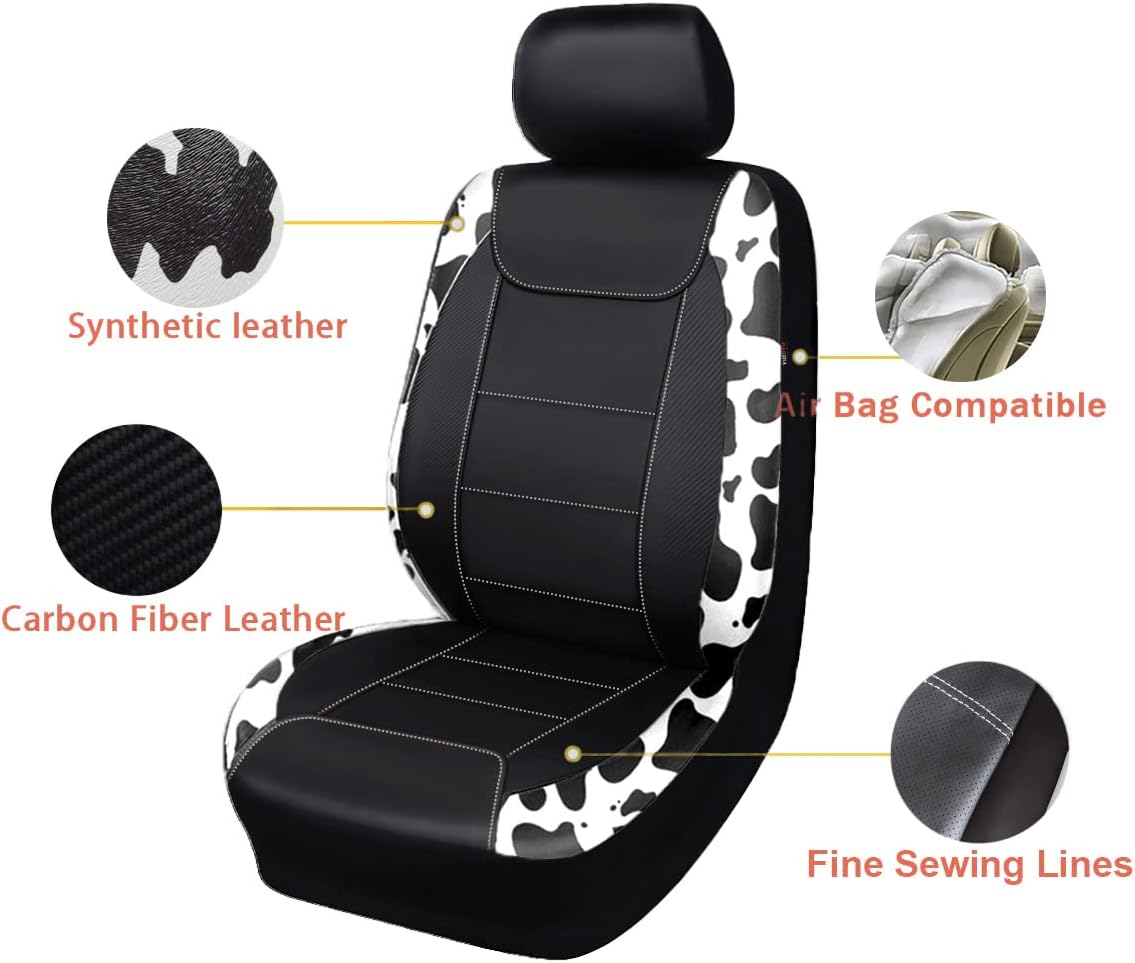 Flying Banner Fundas de asiento de coche protege frente de fibra de carbono de cuero sintético a prueba de agua negro vaca