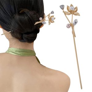 Palillos dorados para el cabello para mujer, palillos de pelo para cabello largo, elegante decoración de loto, ideales para impresionantes updos y Palillos dorados para el cabello para mujer, palillos de pelo para cabello largo, elegante decoración de loto, ideales para impresionantes updos y