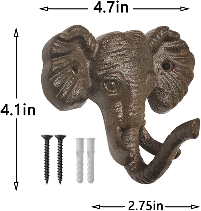 Gancho de pared de elefante de hierro fundido, perchero decorativo vintage, de hierro fundido, gancho rústico de una sola llave, resistente,