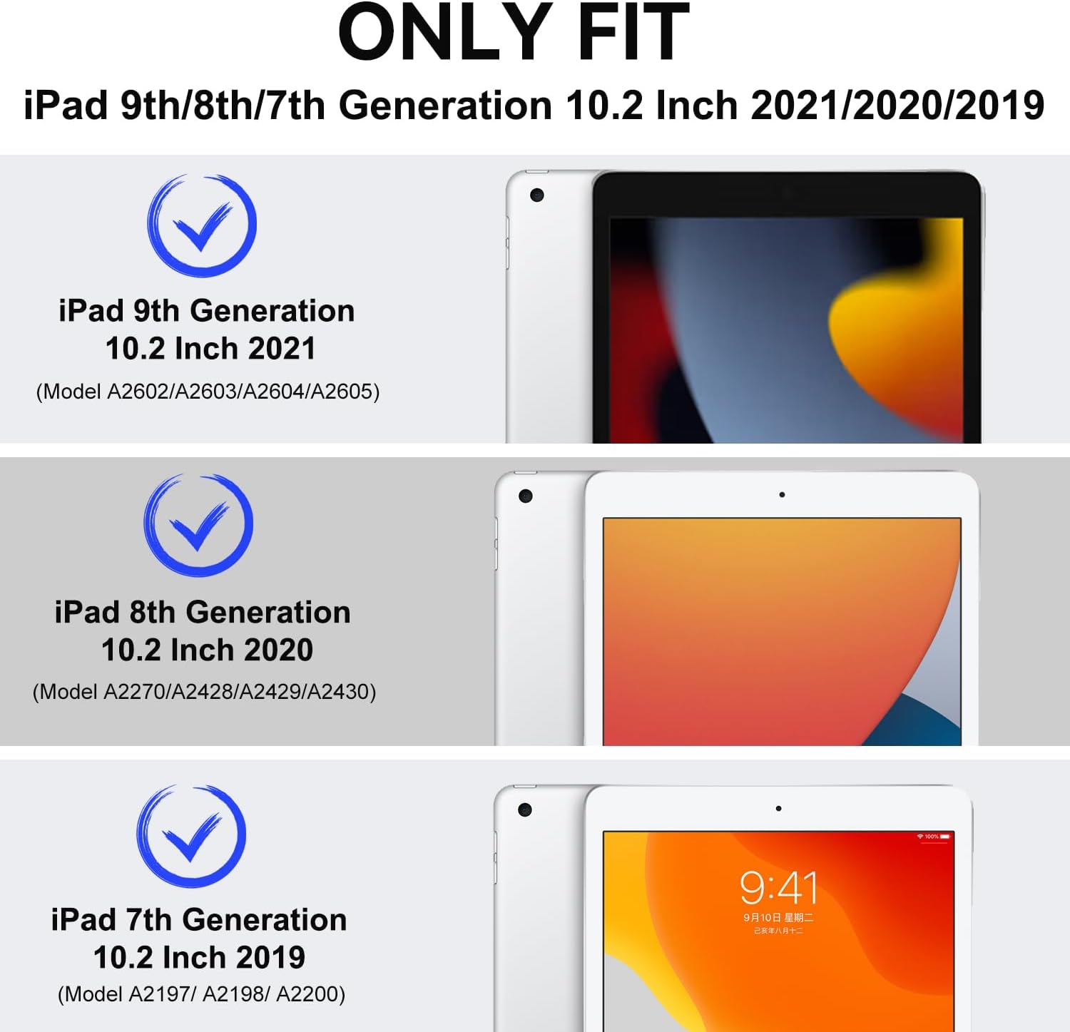 OKP Funda para iPad de 9 generación 20218 generación 20207 generación 2019 de 10.2 pulgadas, con visión multiángulo, funda de piel sintética con