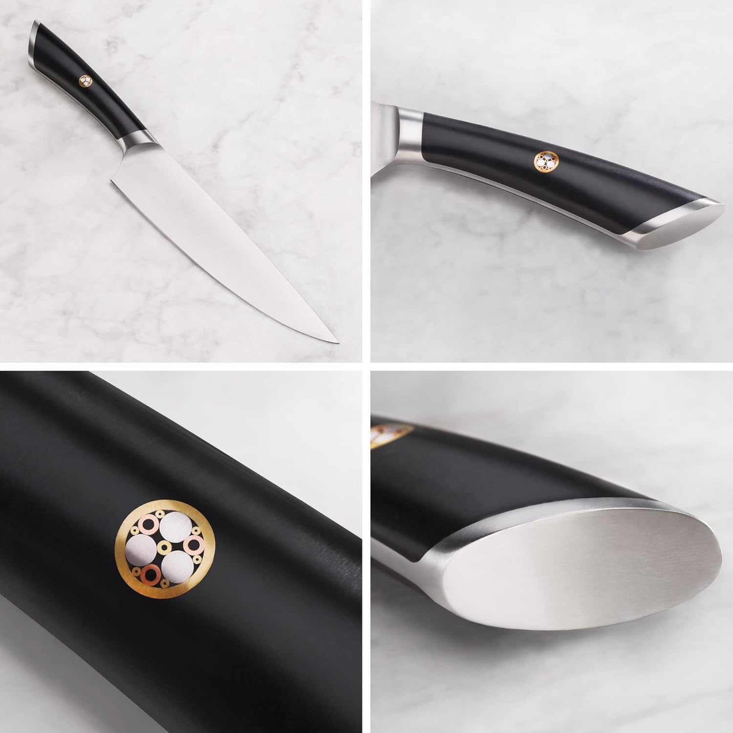 Cangshan Cuchillos de chef forjados de acero alemán serie ELBERT (negro, 8 pulgadas)