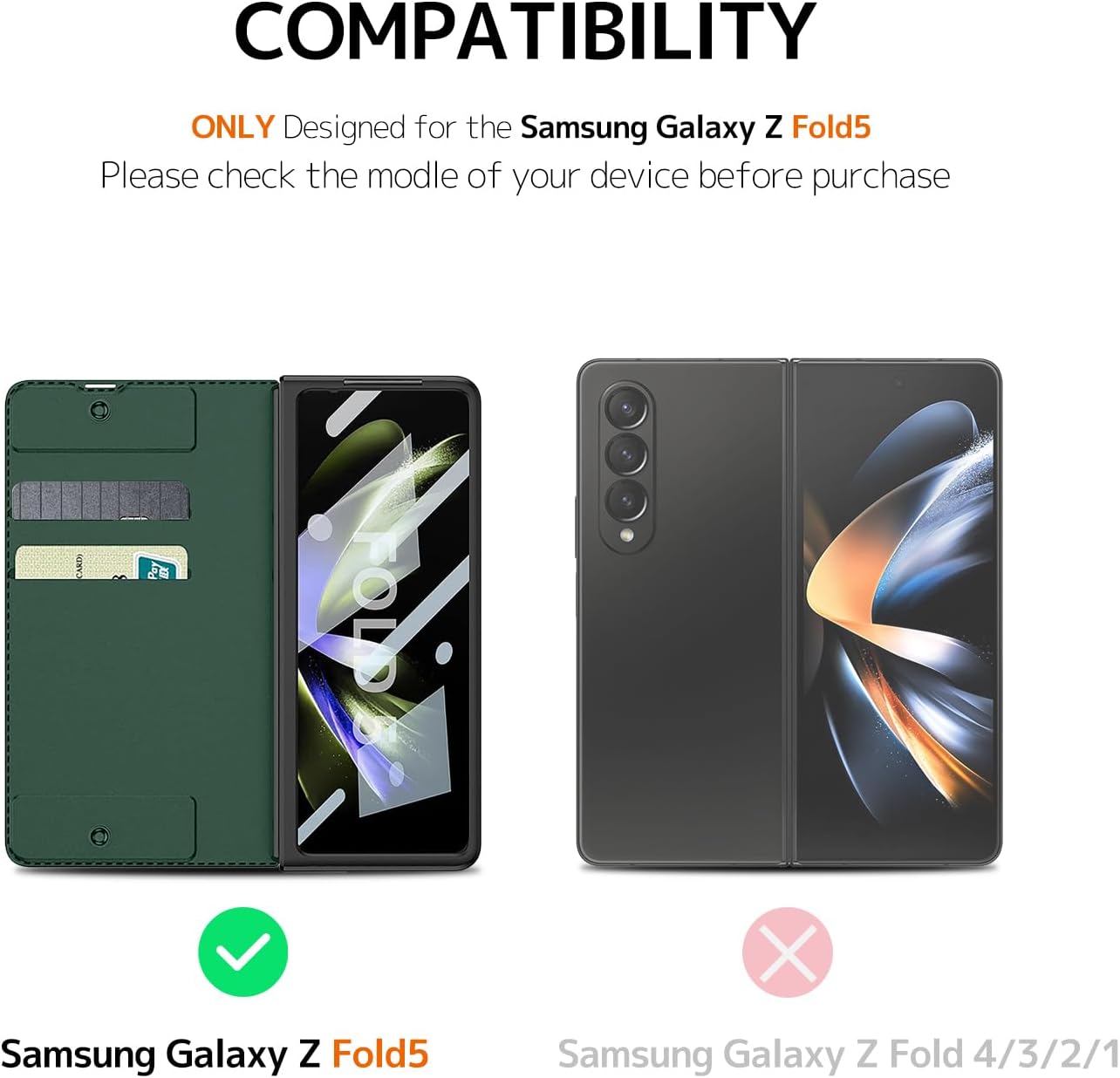 NINKI Funda compatible con Samsung Galaxy Z Fold 5 con protector de pantalla, protección de bisagra, 2 ranuras para tarjetas, soporte desmontable