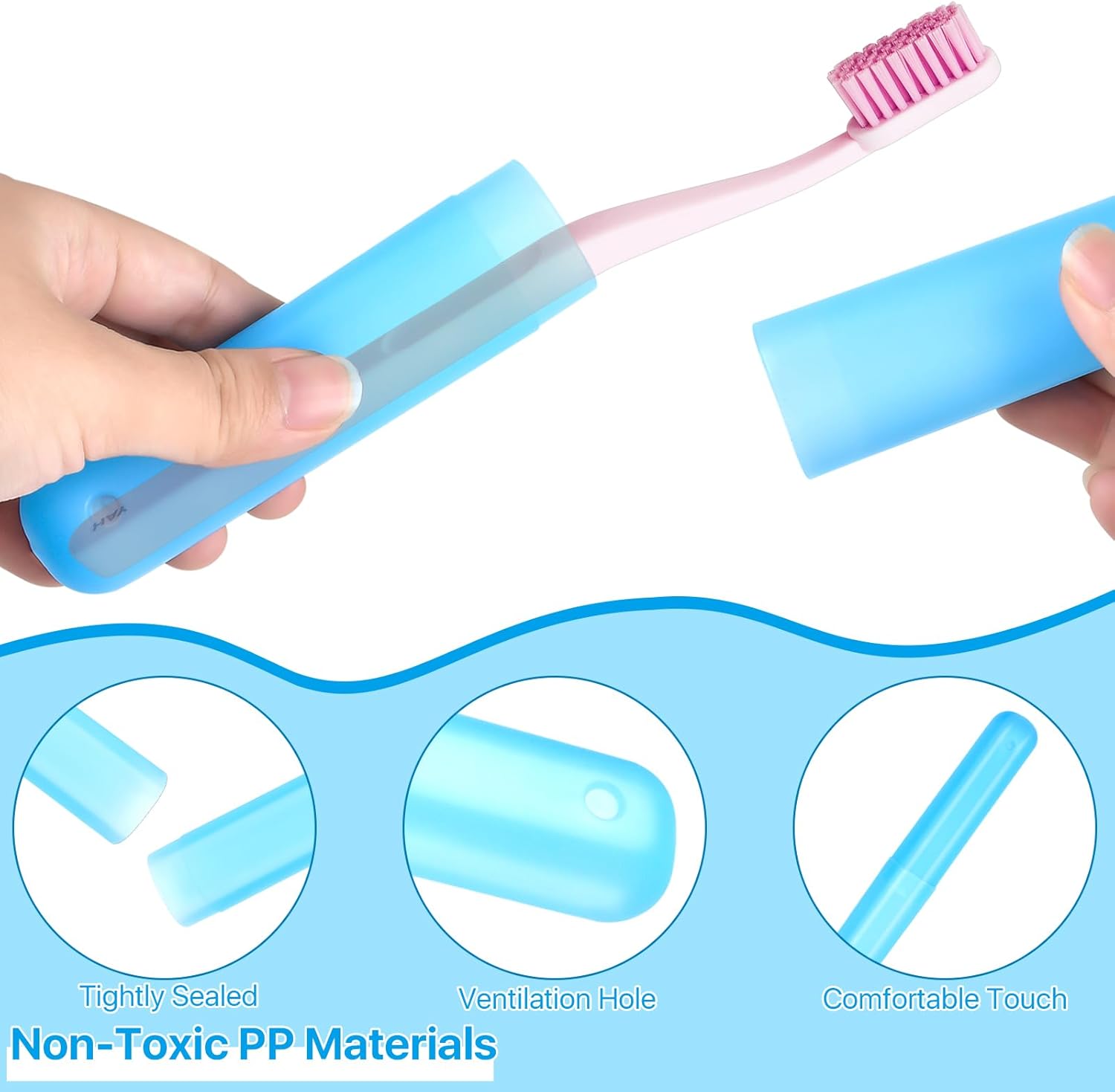 Estuche de viaje para cepillos de dientes de 70 piezas, 7 colores, soporte de almacenamiento portátil para cepillos de dientes a granel de plástico