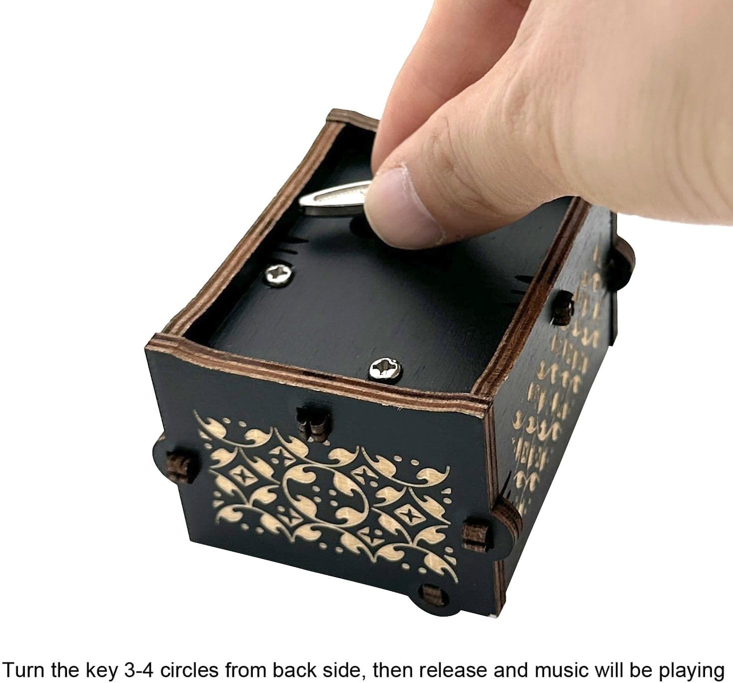 Pursuestar Caja de música de madera negra grabada con láser, regalo musical para niños, día de la madre, boda, San Valentín, Navidad, aniversario,