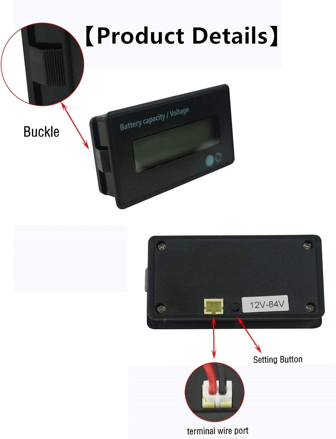 Care Flash Alarm Green LCD Impermeable Monitor de capacidad de batería Medidor de Medidor,12V24V36V48V Indicador de estado de la batería de