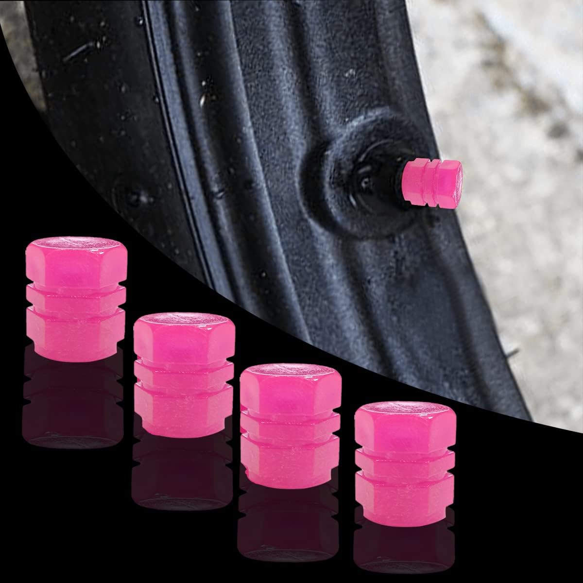 12 tapones fluorescentes para válvula de neumático de automóvil, cubierta para vástago de válvula de rueda, brilla luminoso por la noche, resistente