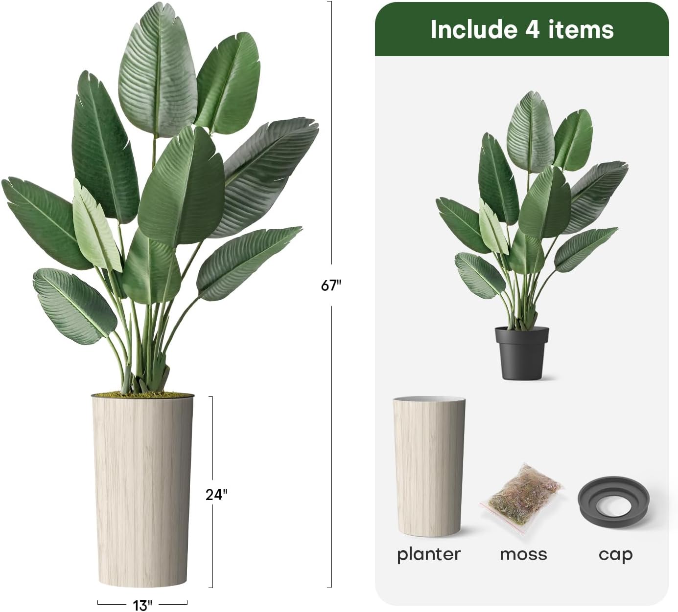 Árbol artificial en macetero de líneas geométricas modernas, ave del paraíso artificial de seda para decoración del hogar en interiores y