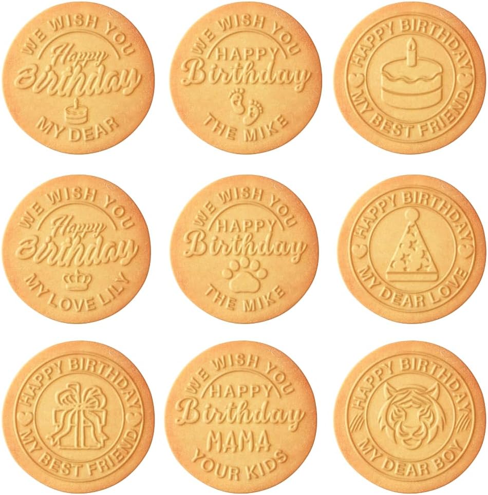 Orapink Sello de galletas de cumpleaños personalizado con tu apellido. Sello de cortador de galletas personalizado para hornear fondant, glaseado,