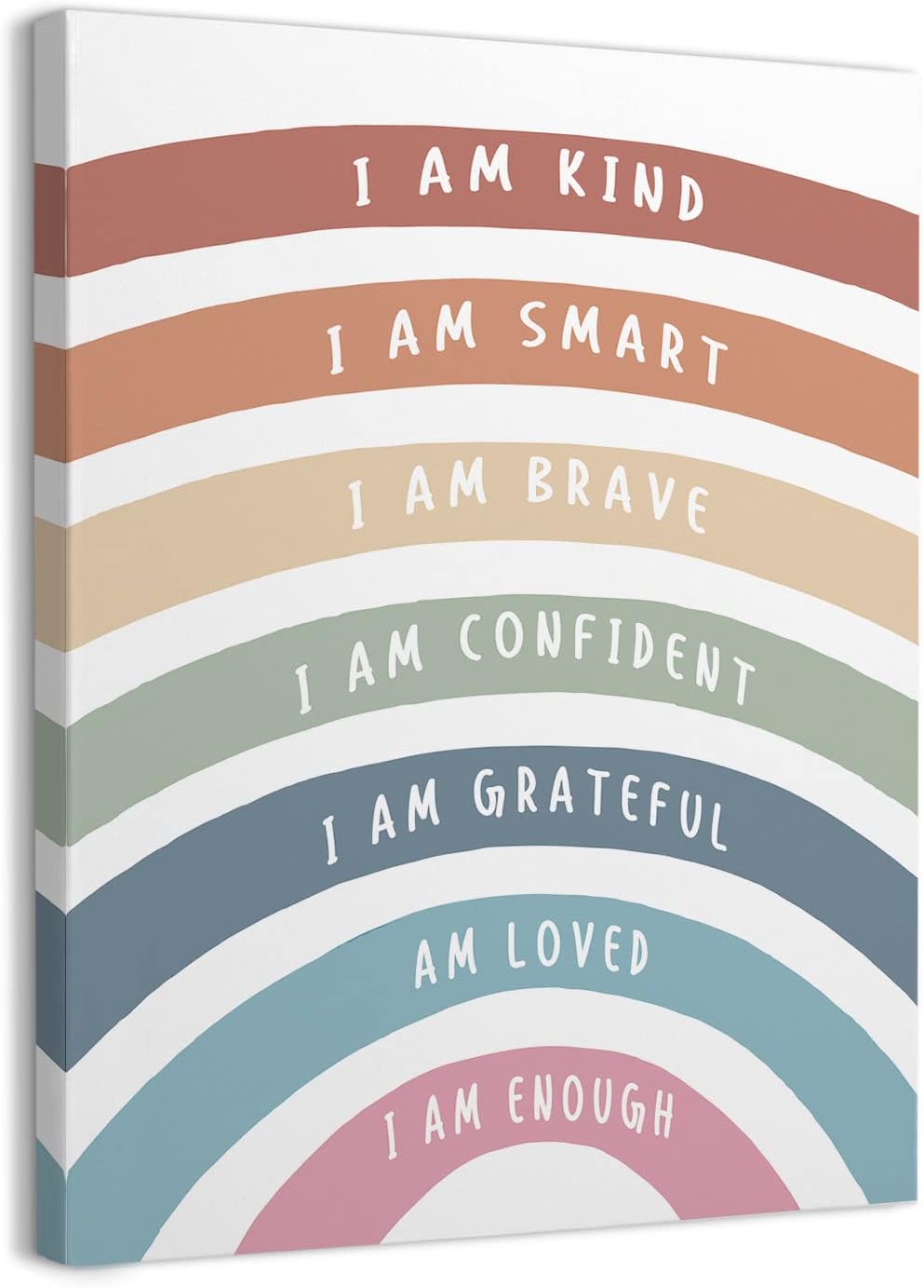 Lienzo enmarcado con texto en inglés “I Am Kind Smart Brave Positive Affirmations – Decoración de pared de 11 x 14 pulgadas, diseño bohemio de arco