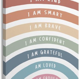 Lienzo enmarcado con texto en inglés “I Am Kind Smart Brave Positive Affirmations – Decoración de pared de 11 x 14 pulgadas, diseño bohemio de arco Lienzo enmarcado con texto en inglés “I Am Kind Smart Brave Positive Affirmations – Decoración de pared de 11 x 14 pulgadas, diseño bohemio de arco