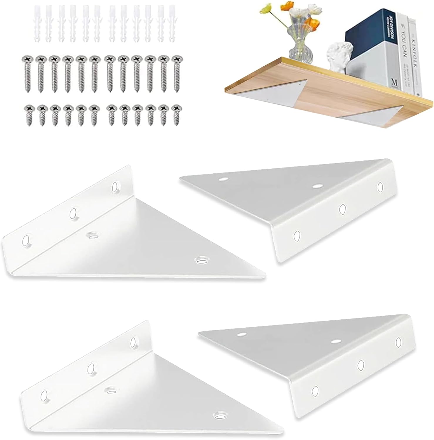4 soportes flotantes para estantes de 4 x 3 pulgadas, soporte de estante blanco de 4 pulgadas, soportes de estantes flotantes, accesorios de estante