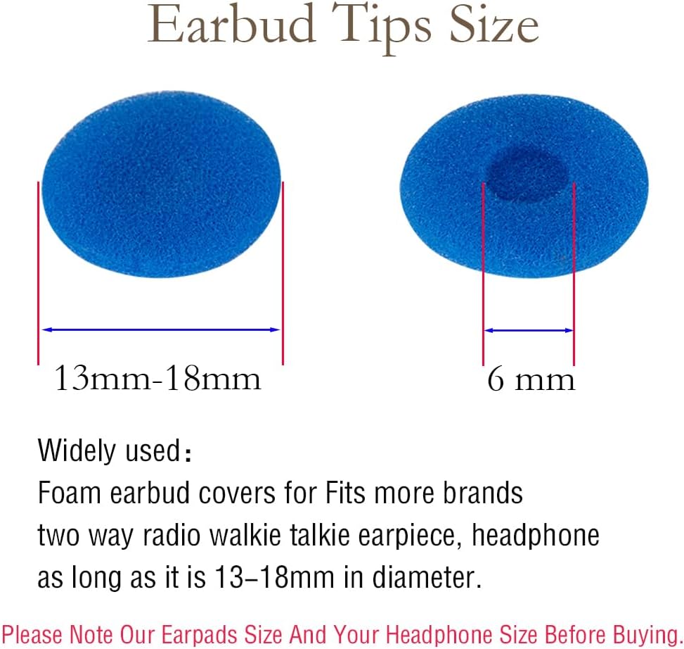 Puntas de repuesto para auriculares de espuma para auriculares de 0.51 a 0.71 pulgadas de diámetro, auriculares de radio bidireccional, walkie