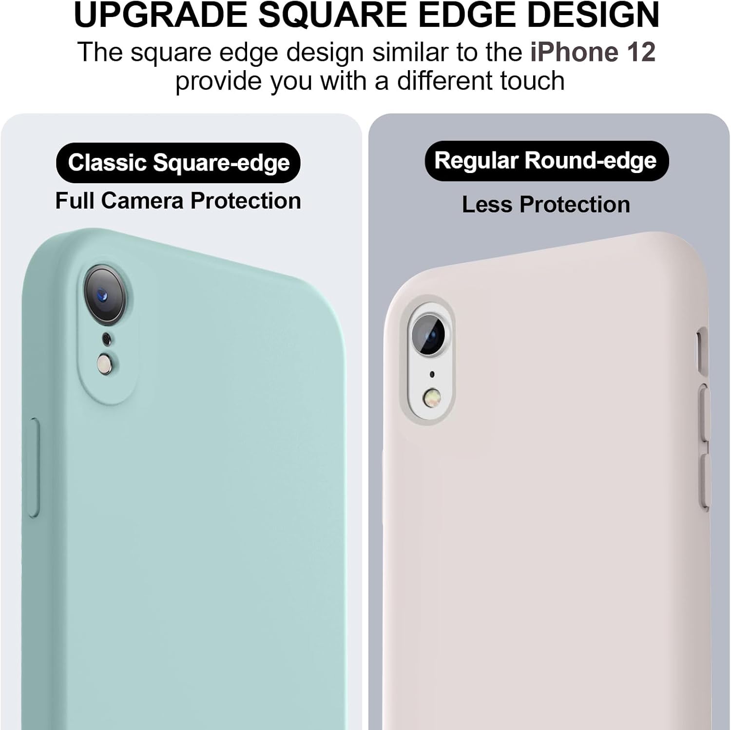 Vooii Compatible con iPhone XR, silicona líquida mejorada con bordes cuadrados, protección de cámara, forro de microfibra antiarañazos suave, funda