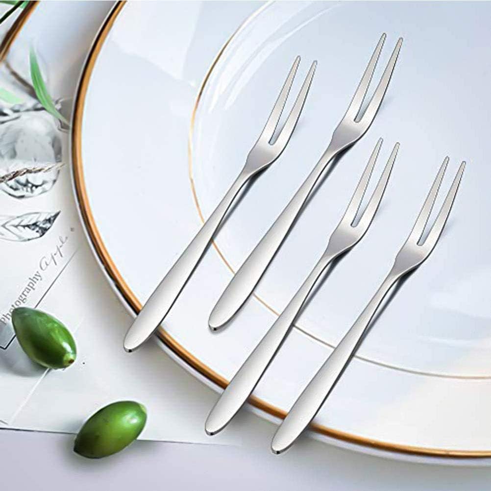 10 tenedores de frutas de acero inoxidable, 2 puntas, tenedores de aperitivos, tenedores de postre, tenedores de ensalada para tartas, para fiestas