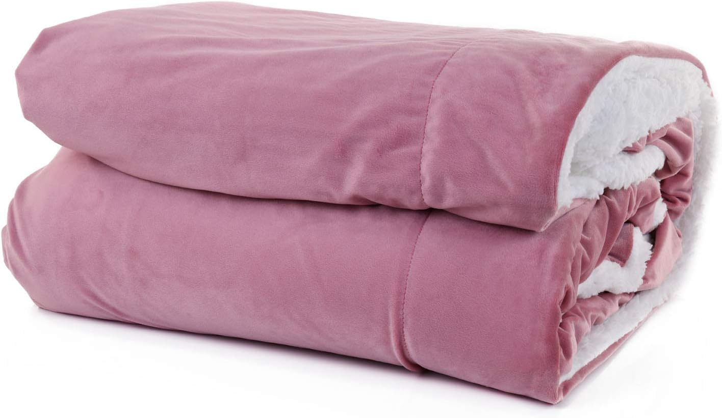 Mintra Home Sherpa – Manta de franela súper suave (rosa polvoriento, 86 x 94 pulgadas (talla XL))