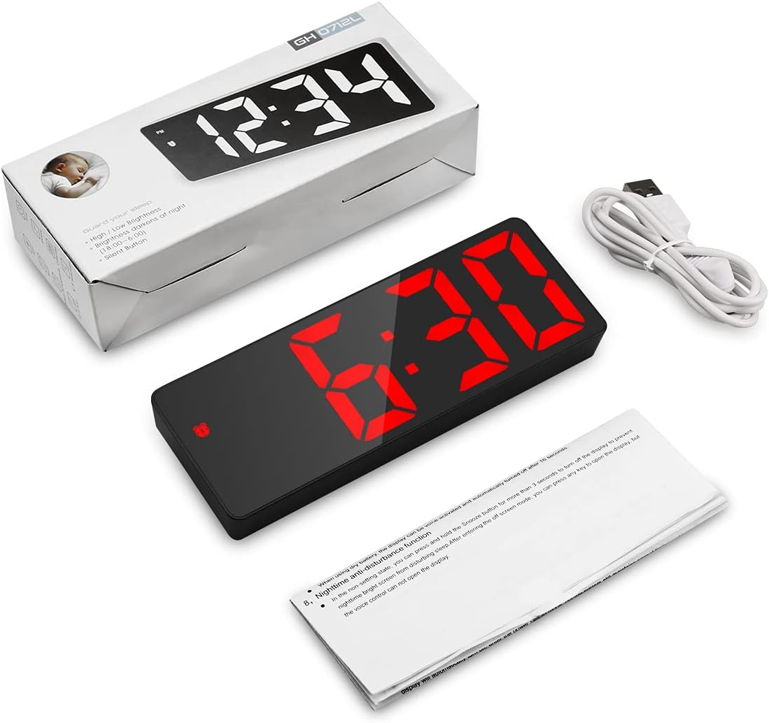 Reloj despertador digital, relojes digitales LED para dormitorios, reloj de escritorio electrónico con pantalla de temperatura, brillo ajustable,