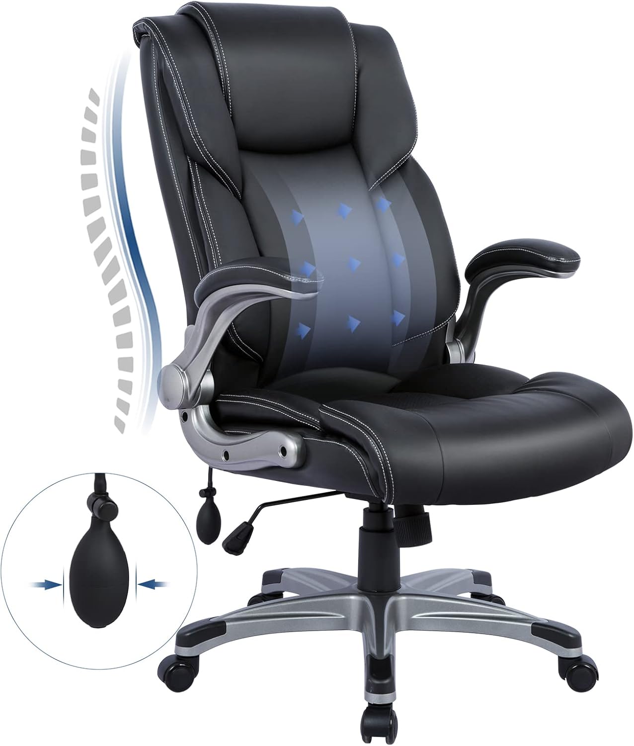 Silla de oficina ejecutiva de respaldo alto, silla ergonómica de cuero para computadora con brazos abatibles acolchados, bloqueo de inclinación