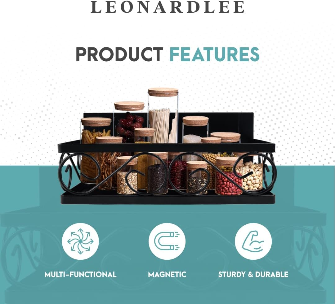 LEONARDLEE Estante magnético para especias para refrigerador, 2 piezas. Nuevo diseño de remolino, imán más fuerte, cuatro ganchos extraíbles para
