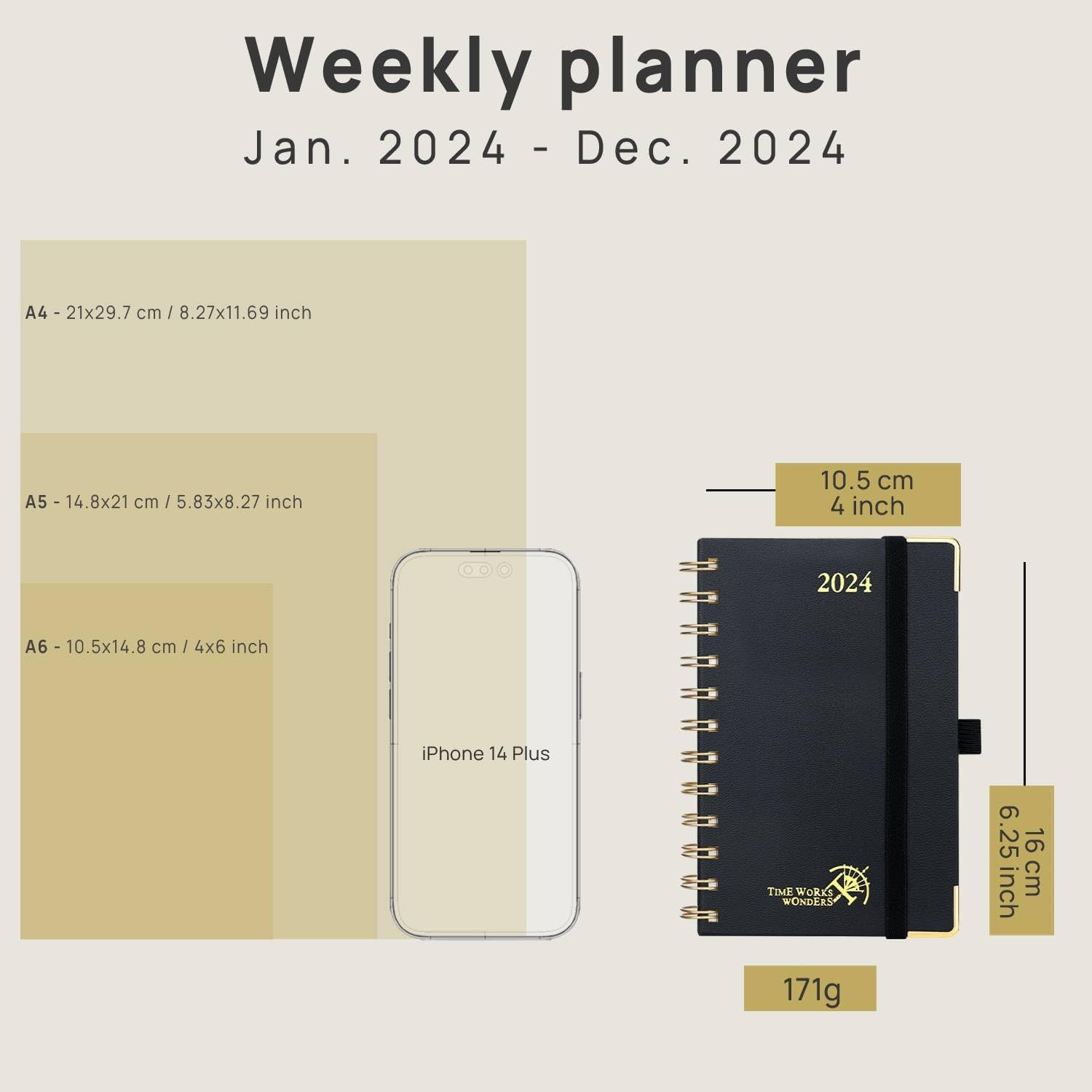 POPRUN – Agenda 2024 (4 x 6.25 pulgadas), calendario bolsillo semanal y mensual (enero 2024 – diciembre 2024), pequeña, con franjas horarias, tapa