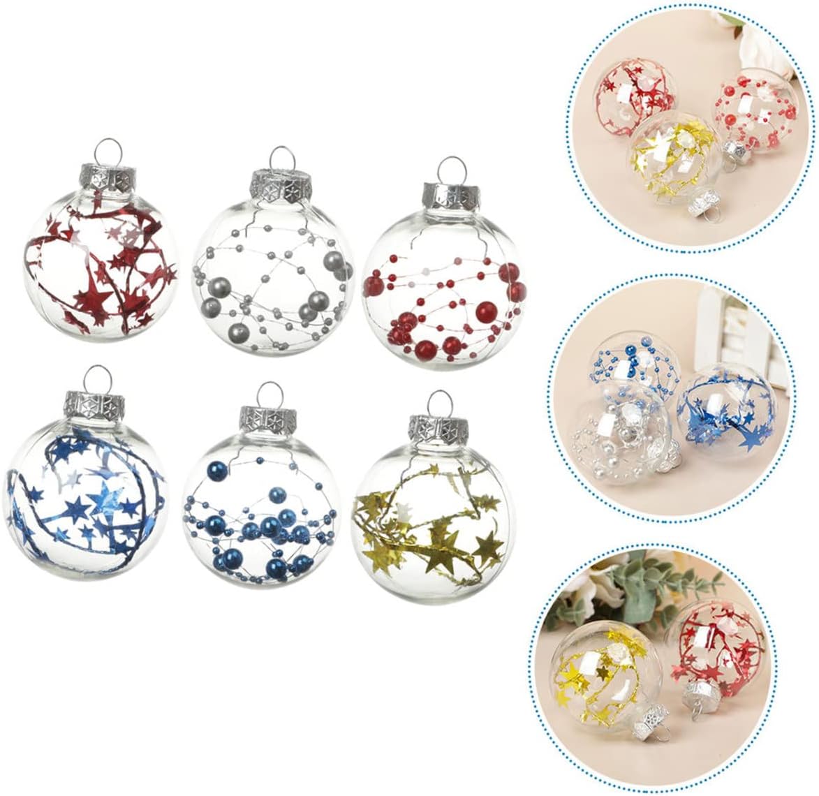 Zerodeko 6 bolas de Navidad decorativas, inastillables, adornos de Navidad transparentes, adorno de bola rellenable, bola de árbol de Navidad, bola