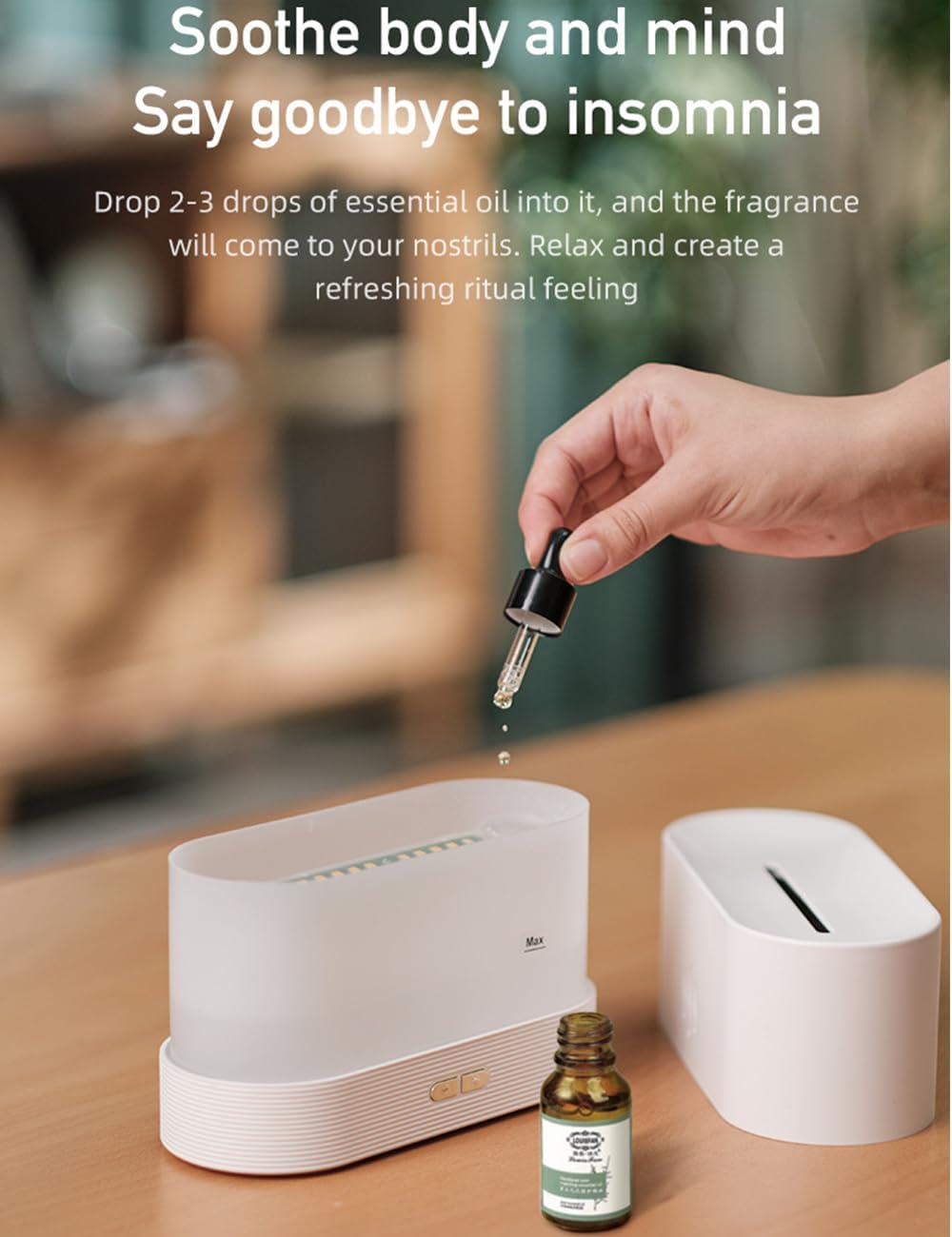 Difusor de aceite esencial, humidificador con luz de llama de 7 colores, sin agua, apagado automático, humidificador de aire, difusor para spa,