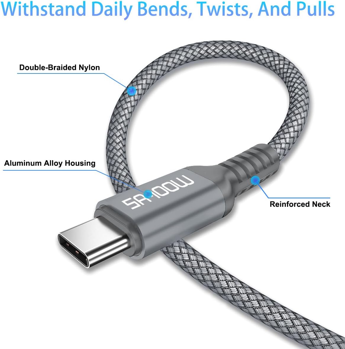 Elebase Paquete de 3 cables USB C a tipo C de 100 W de 3.36.610 pies y 4 adaptadores USB a USB C y cargador tipo C macho a 3.0 hembra para MacBook