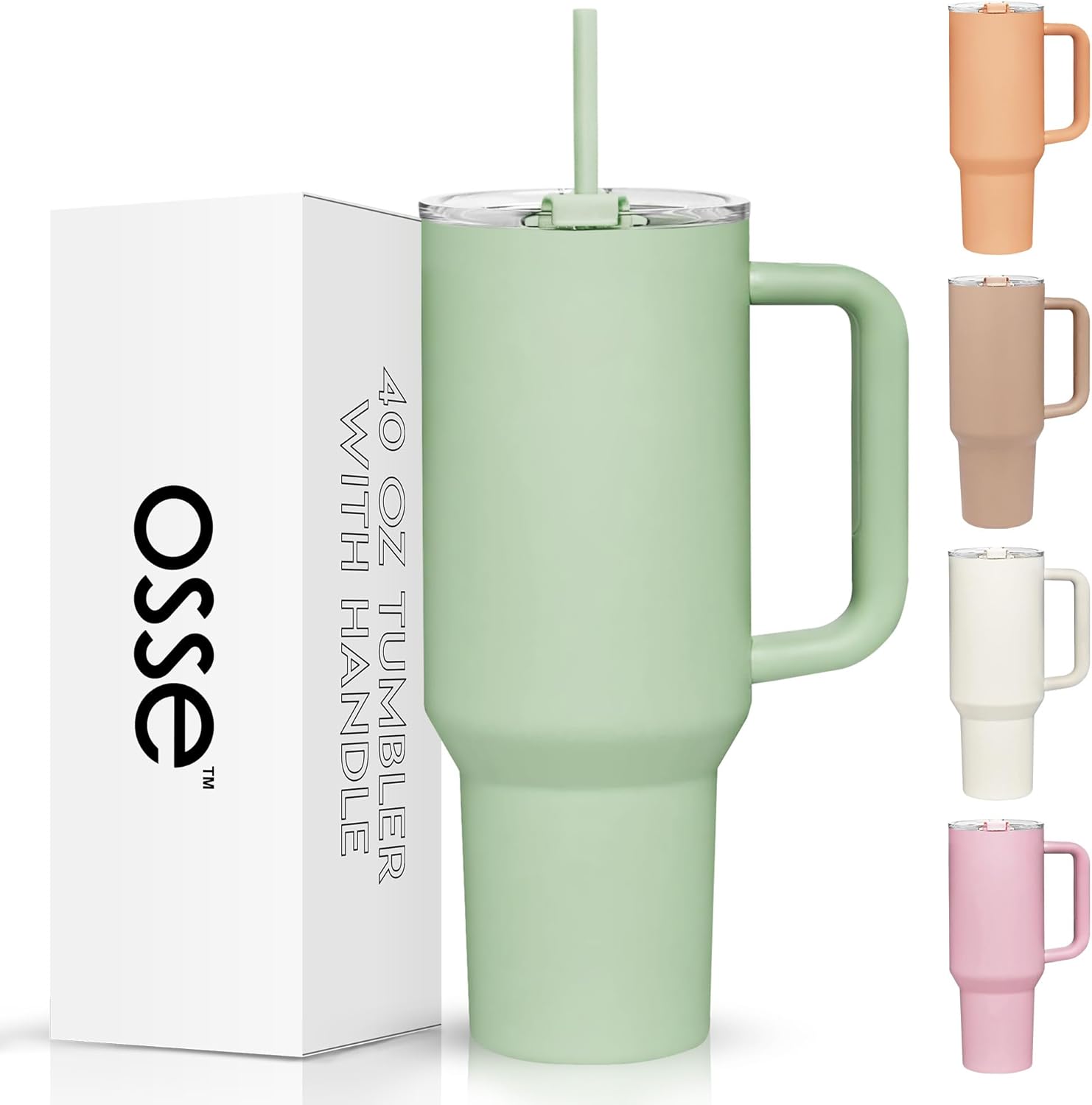 Vaso de 40 onzas con asa y tapa con pajilla, botella de agua aislada al vacío de doble pared, reutilizable, de acero inoxidable, taza de viaje, vaso