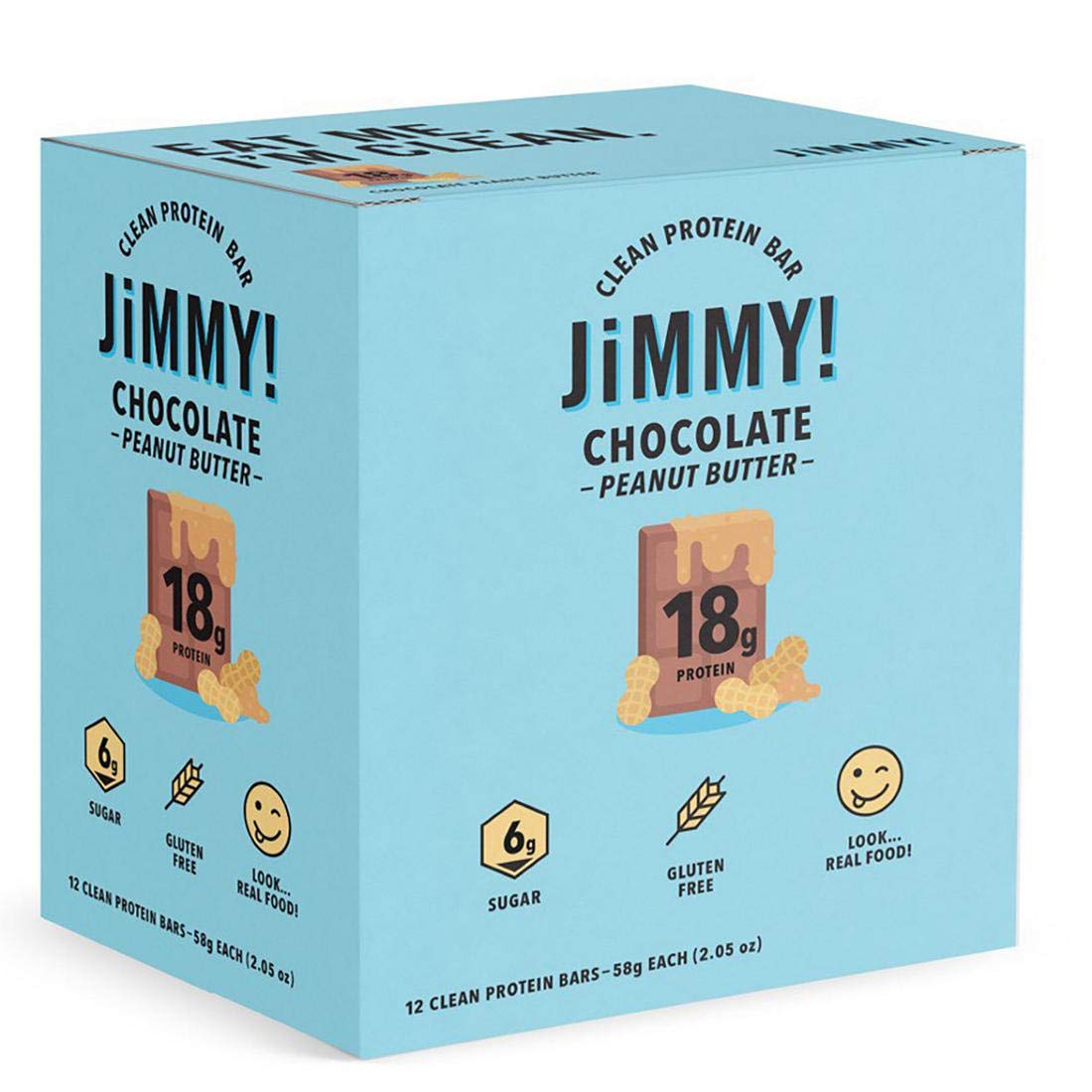 Jimmy! – Barras de proteína de mantequilla de maní y chocolate, 0.65 onzas de proteína, bajas en azúcar, 12 unidades