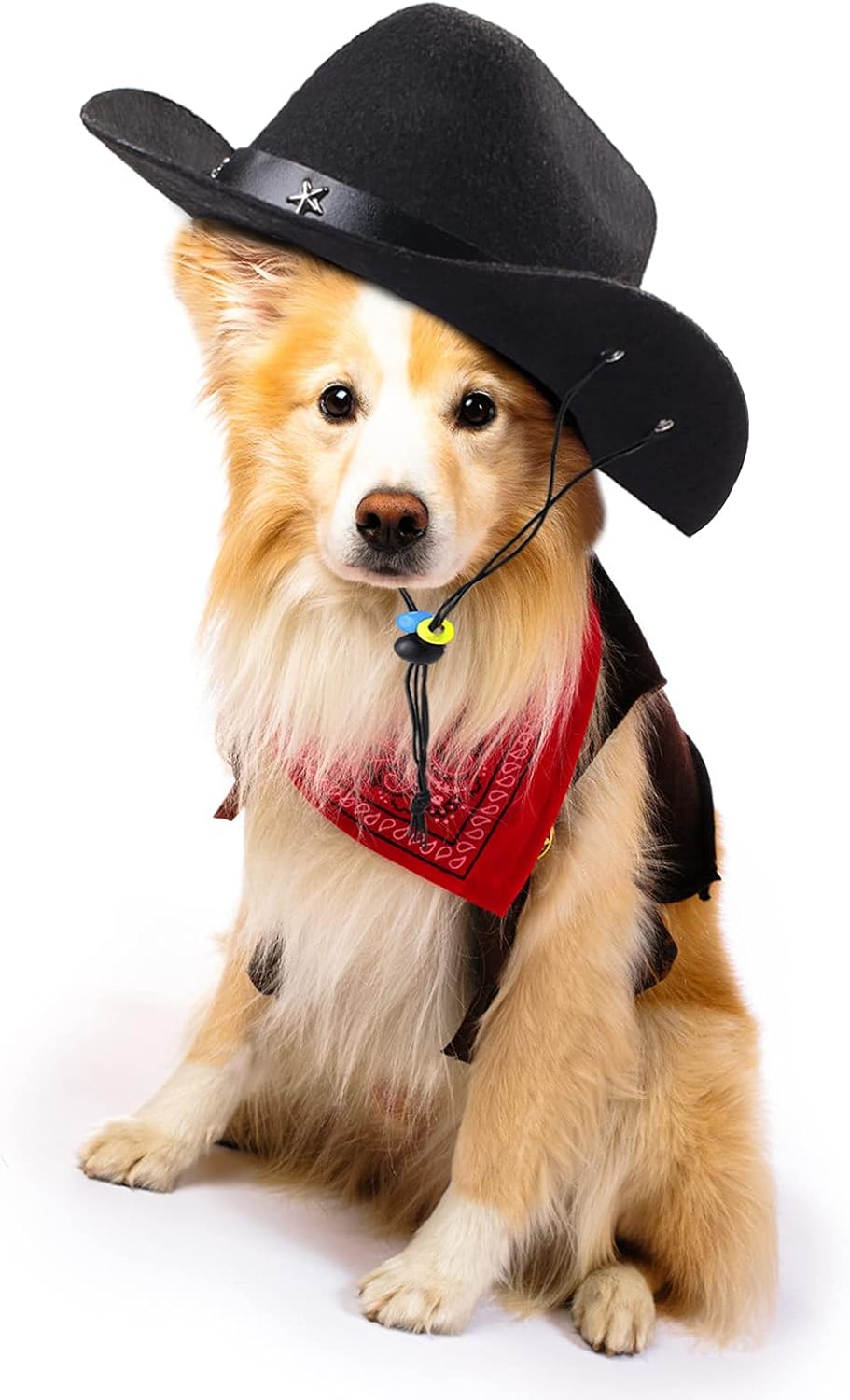 Yewong Accesorios de disfraz de vaquero para mascotas, perro, gato, tamaño de mascota, sombrero de vaquero y bufanda, accesorios de vaquero del