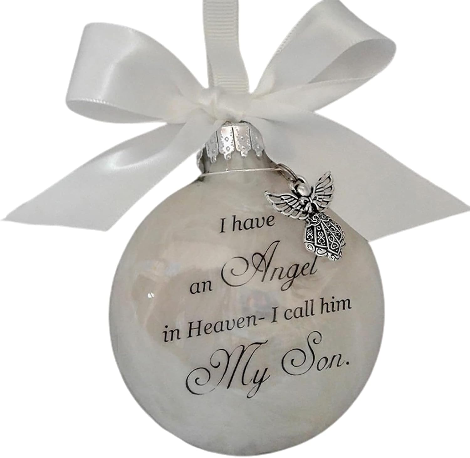 Adornos conmemorativos de Navidad, bola de plumas con texto en inglés “I Have an Angel in Heaven” con un pequeño ángel de Navidad, adorno de Navidad