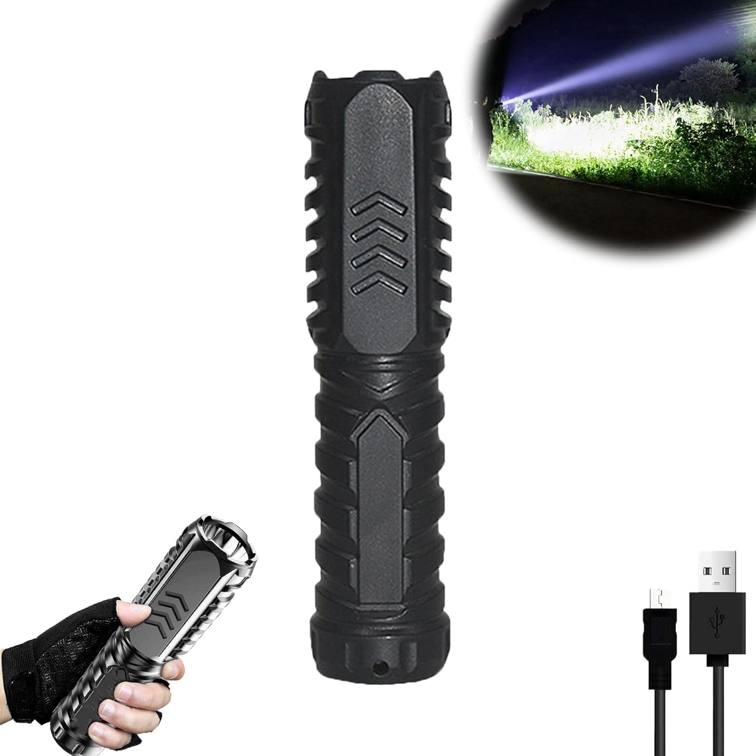 Linterna alemana de alta tecnología, linterna recargable multifuncional alemana, linternas tácticas de alto lúmenes, linterna de tecnología negra,