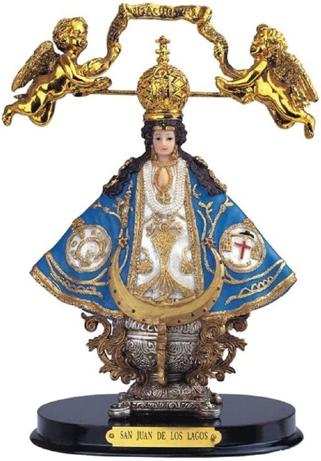 Estatua de Nuestra Señora de San De Los Lagos de 12 pulgadas de alto, color azul, figura religiosa, decoración religiosa, poliresina multicolor