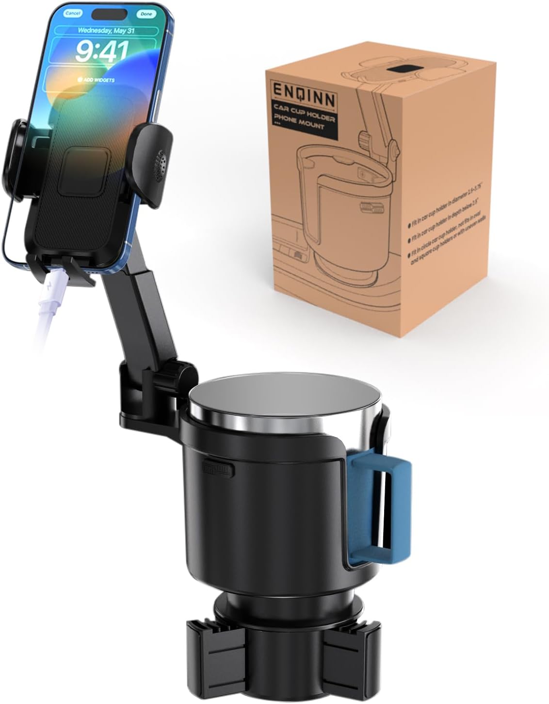 Soporte de teléfono para automóvil con base expandible, soporte ajustable 2 en 1 para teléfono celular, compatible con iPhone, Samsung Pixel y todos