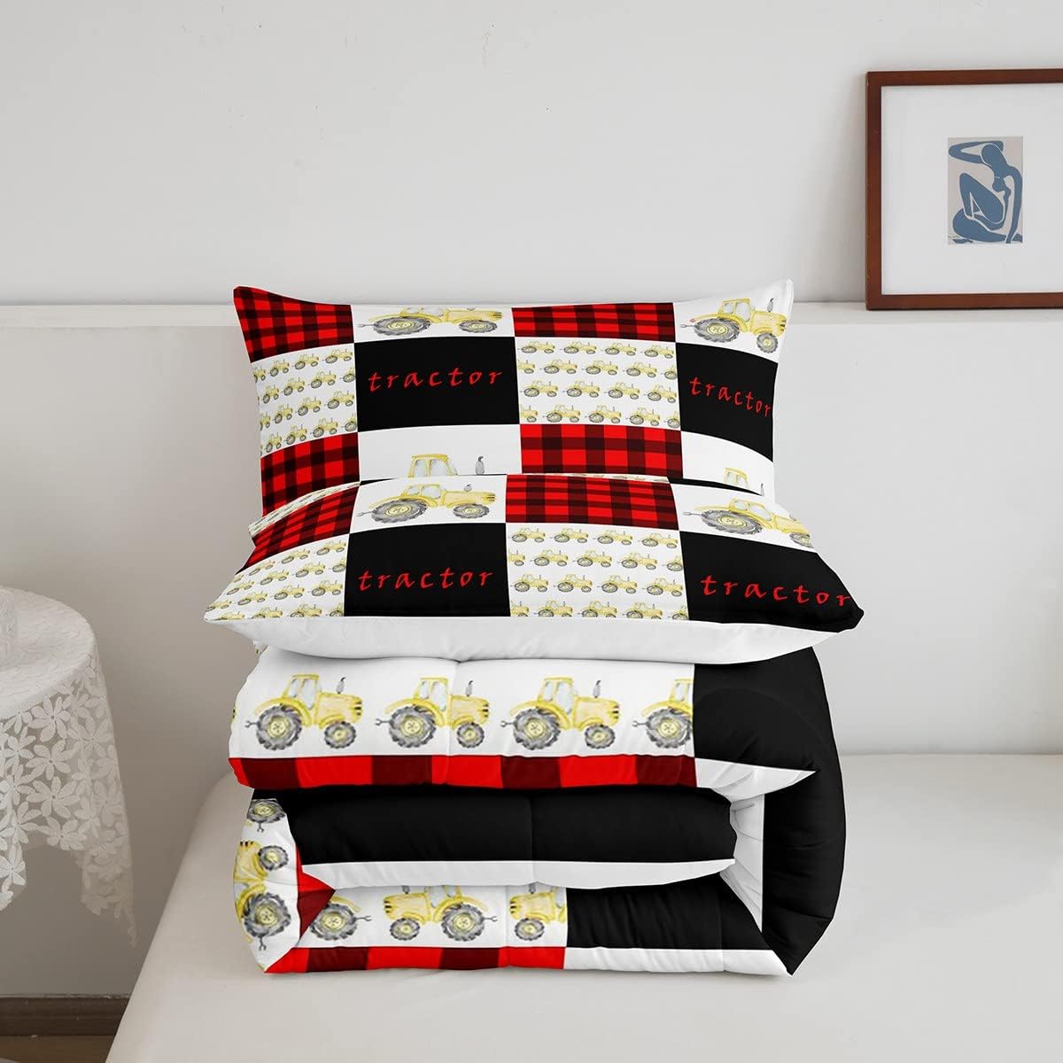 Erosebridal Juego de edredón de tractor tamaño King, juego de edredón de camión para niños, decoración de dormitorio, juego de ropa de cama
