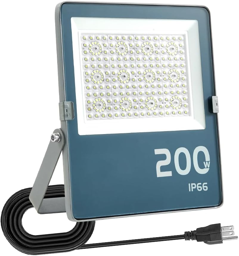 Luces LED de inundación para exteriores, 200W 20000LM Luz de trabajo LED con conductor, 6500K luz blanca diurna, IP66 portátil impermeable al aire