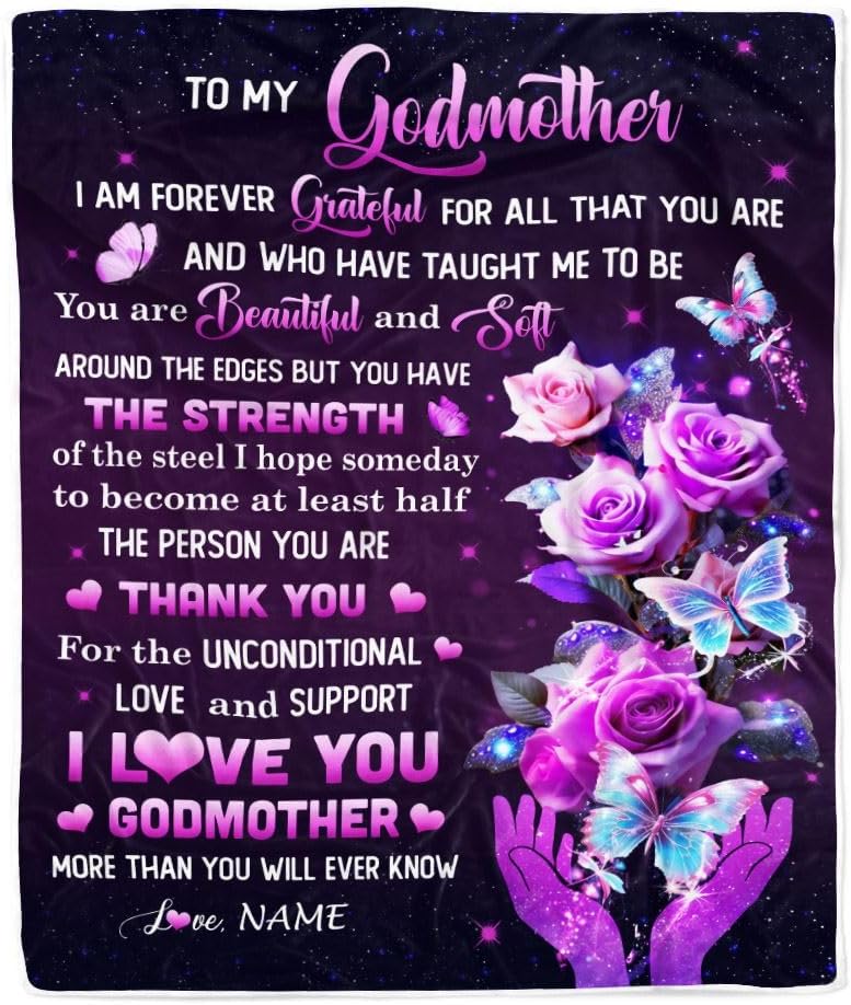 Manta personalizada con texto en inglés To My Godmother, Thank You for Love, mariposa, madrina, cumpleaños, Día de la Madre, Acción de Gracias,