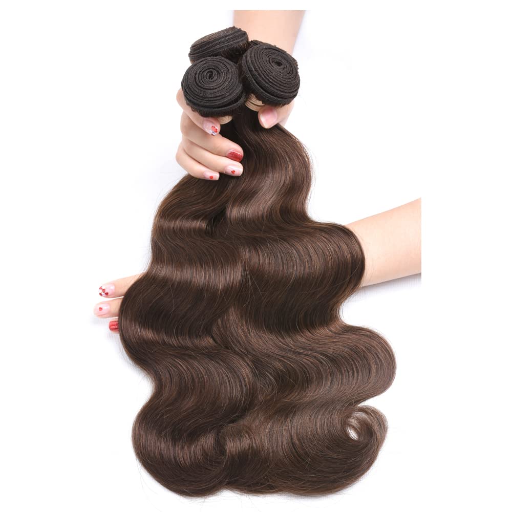 ALLRUN Manojos de cabello humano ondulado marrón (24 26 28) marrón oscuro 100% brasileño virgen Remy armadura de cabello humano 10A, 3 paquetes de