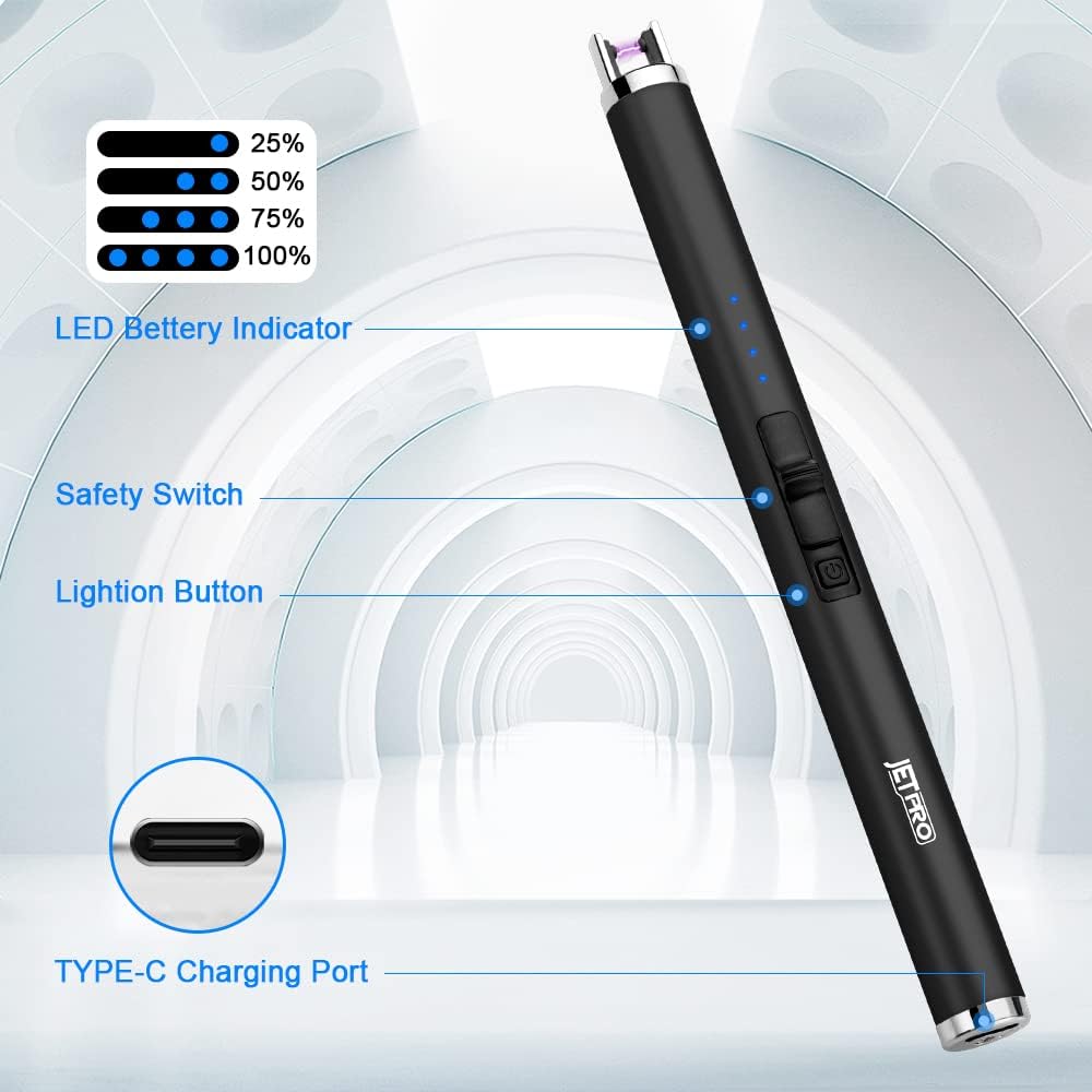 Encendedor de velas recargable por USB, encendedor de arco electrónico, resistente al viento, sin llama, con botón de seguridad para camping,