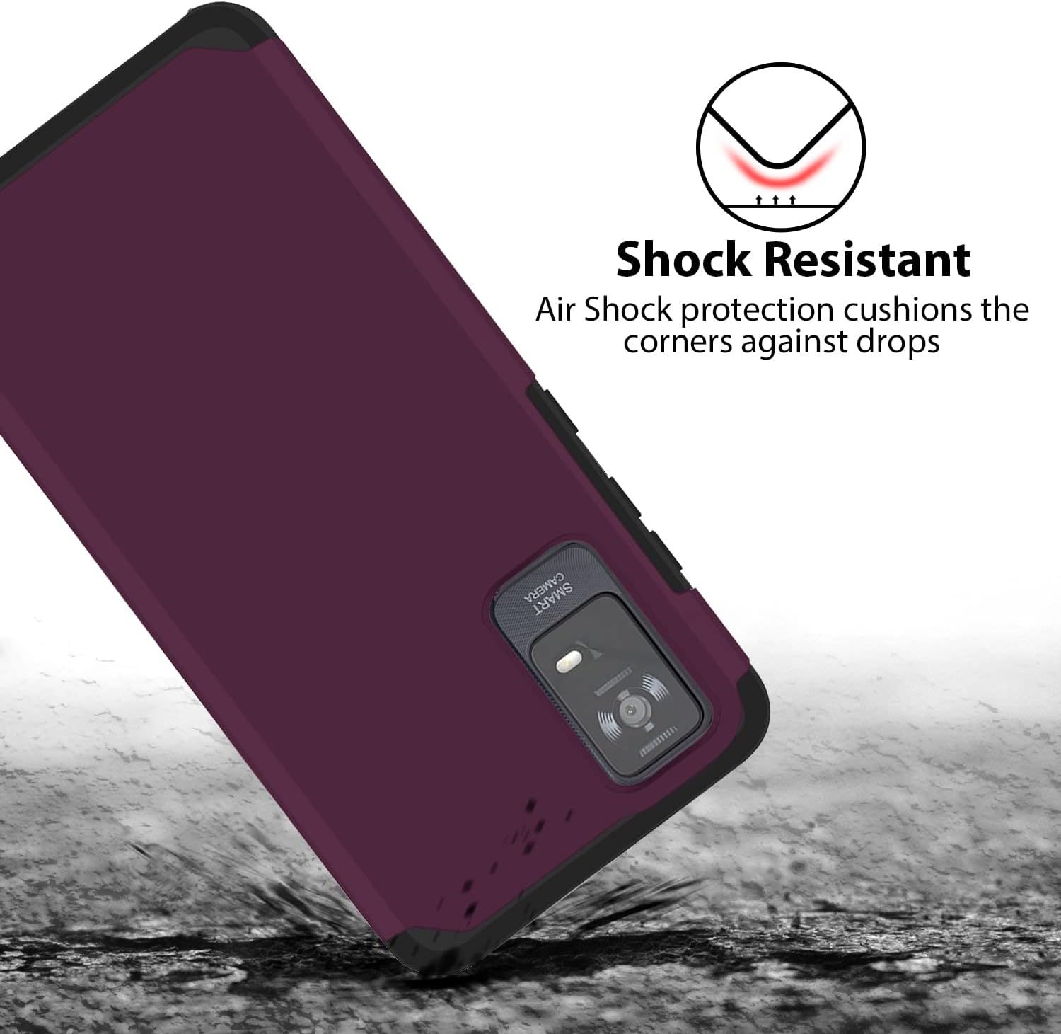 TJS Compatible con fundas TCL ION X, ION V, 40 Z  Cubierta híbrida de doble capa de protección contra caídas con soporte magnético (morado)