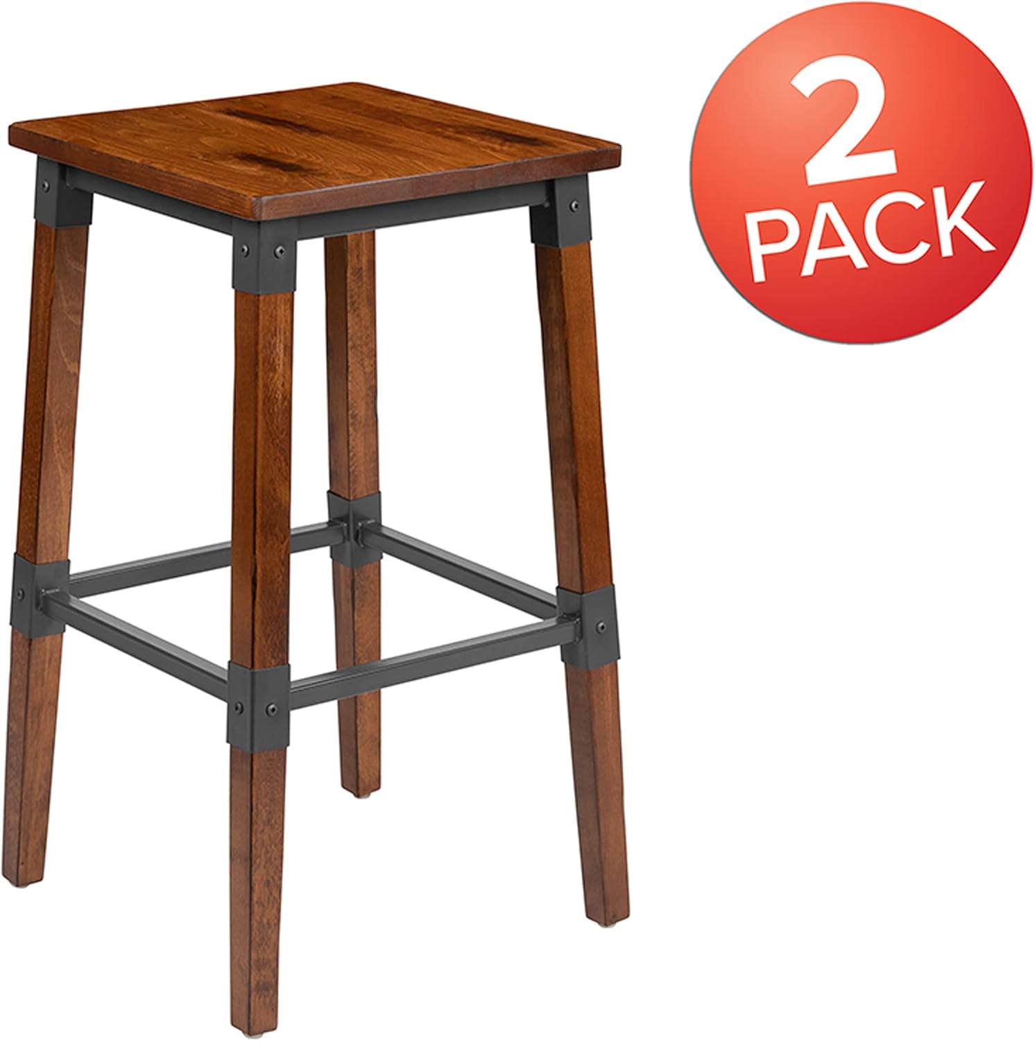 Flash Furniture Jackson – Taburete de bar de madera industrial de nogal antiguo, 2 unidades