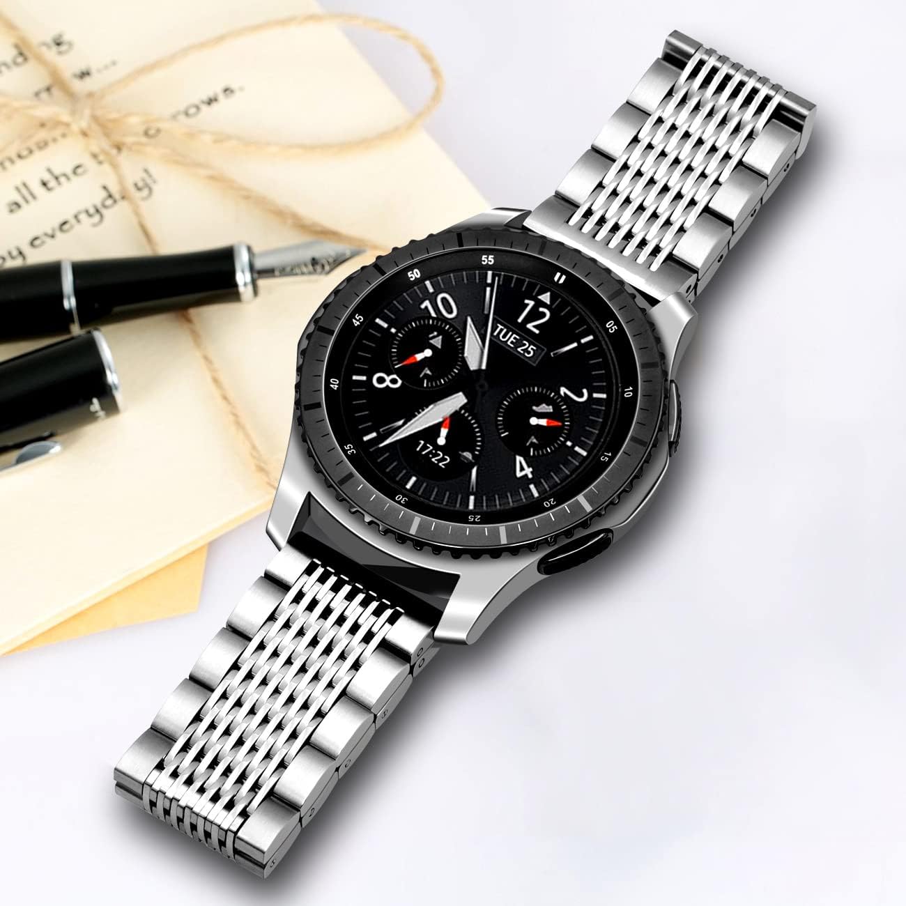 Kai Tian Compatible con Samsung Gear S3 Band 0.866 in Correa de reloj de malla de acero inoxidable para Samsung Galaxy Watch 1.811 in, Gear S3