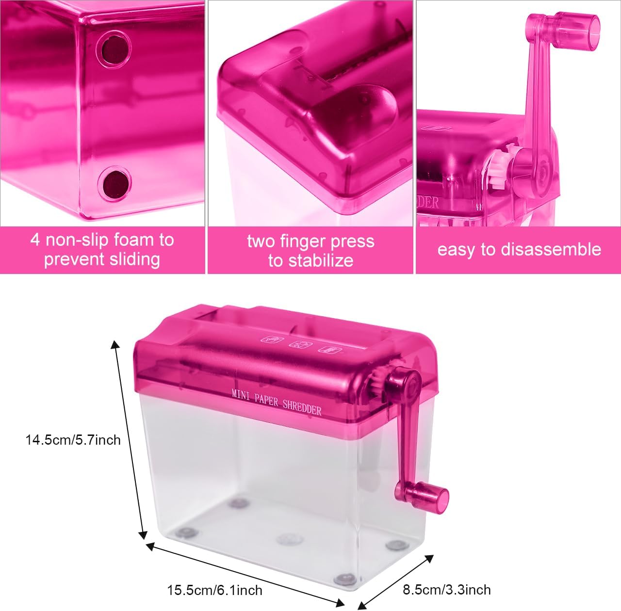 JIKIOU Mini trituradora de mano Trituradora de papel portátil Trituradora manual Documentos Herramienta de corte de papel para oficina en casa